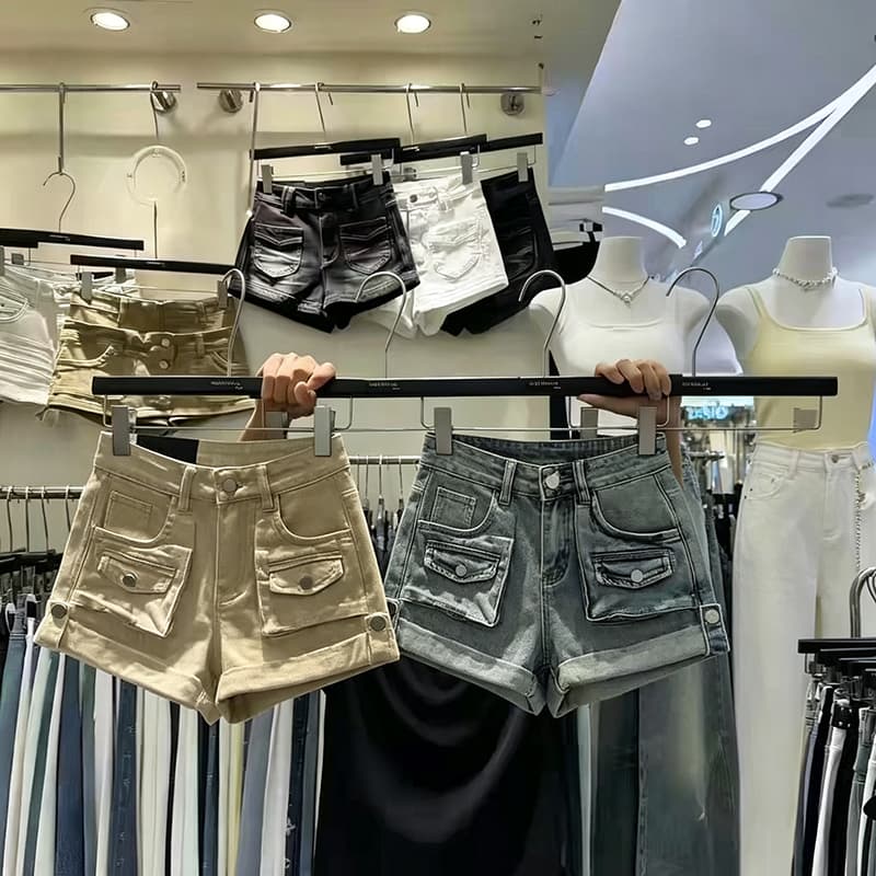 카키 색 뒤집다 측면 데님 반바지 여성 2026 새로운 한국 스타일 작은 키 미니멀리즘 다용도 핫걸 하이웨이스트 한 마디 바지