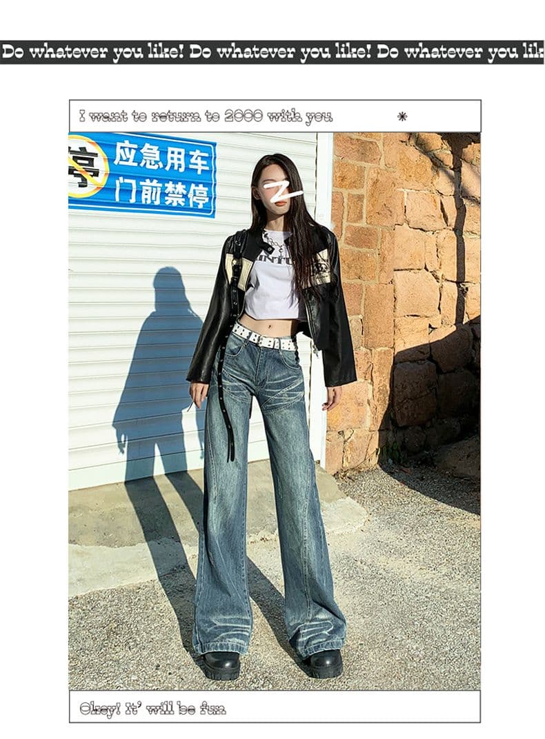 일본 싱글 신제품 2026 가을 아메리칸 핫걸 슬림해 보이는 스트레이트 부츠컷 긴 바지 캐주얼 와이드 레깅스 바지 상세 이미지 10