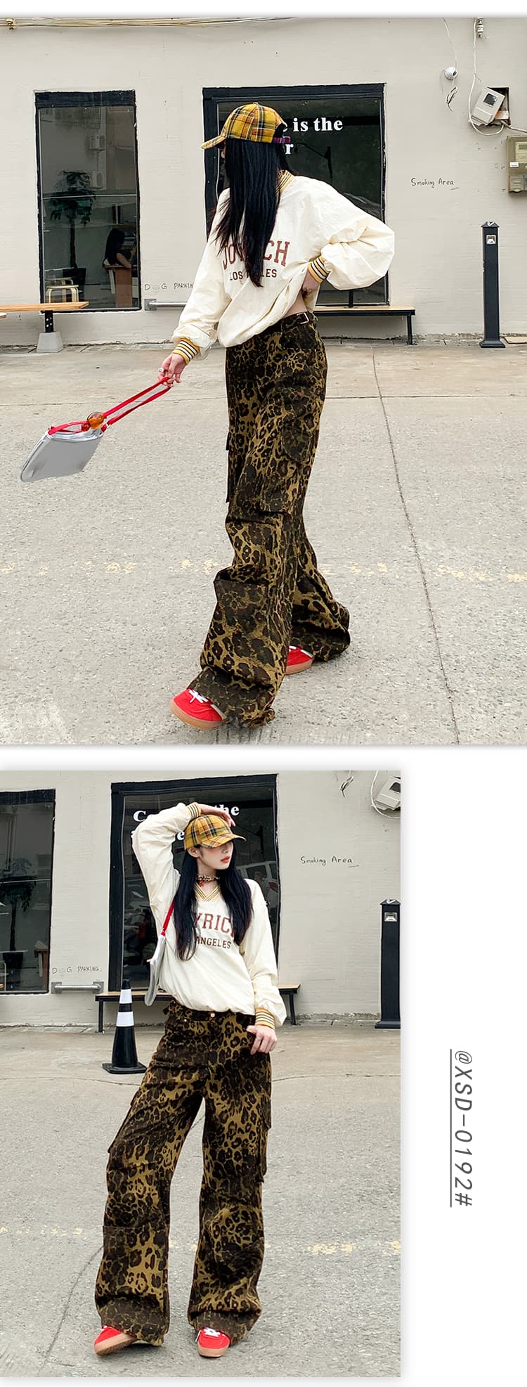 한국 싱글 신제품 26 가을 웃음 하 레오파드 무늬 워크웨어 빅 포켓 거리 수 있습니다. 조정 길이 연장 와이드 레그 팬츠 상세 이미지 10