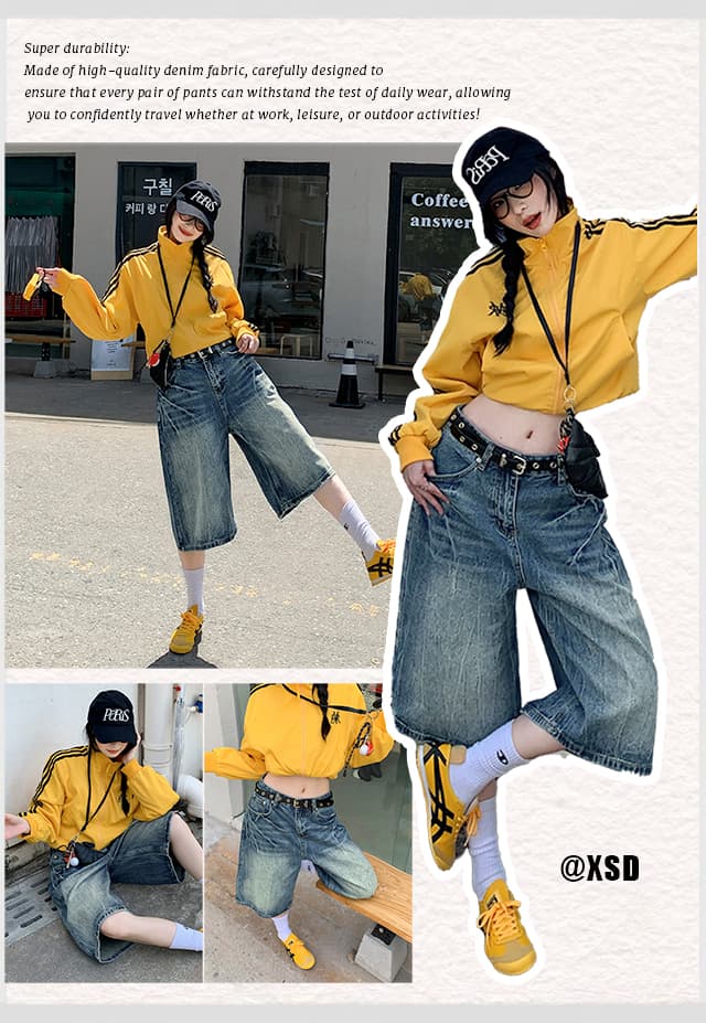샤오홍 예약하기 추천 신제품 2026 가을 마 오래된 워싱 캐주얼 7 점 청바지 남녀 스트레이트 팬츠 상세 이미지 2