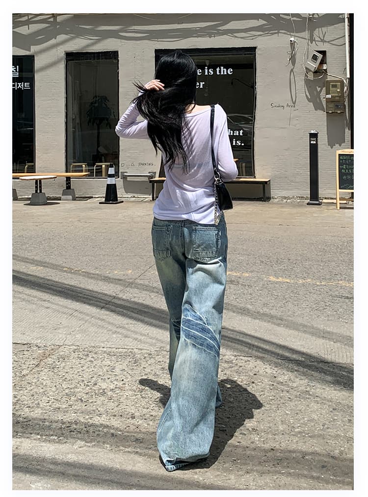 남쪽 기름 높은 품질 신제품 26 가을 압력 주름 마 오래된 로우 웨이스트 데님 아메리칸 레트로 아니요 막대기 다리 바지 상세 이미지 10