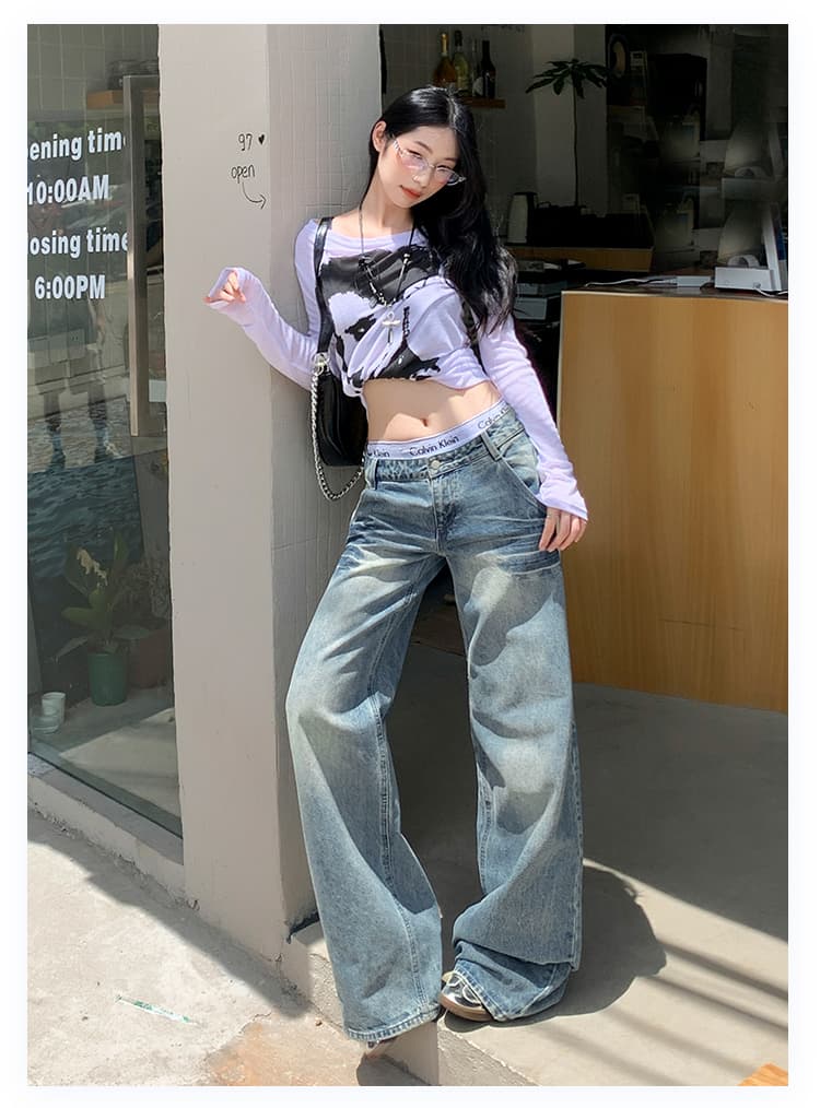 남쪽 기름 높은 품질 신제품 26 가을 압력 주름 마 오래된 로우 웨이스트 데님 아메리칸 레트로 아니요 막대기 다리 바지 상세 이미지 22