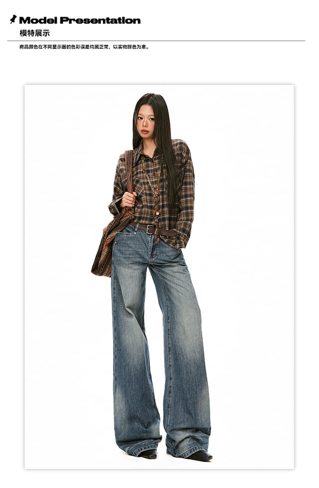 한 부서 신제품 26 가을 아메리칸 패치워크 스트레이트 팬츠 레트로 워싱 하이웨이스트 슬림해 보이는 데님 바닥 청소 바지 상세 이미지 6