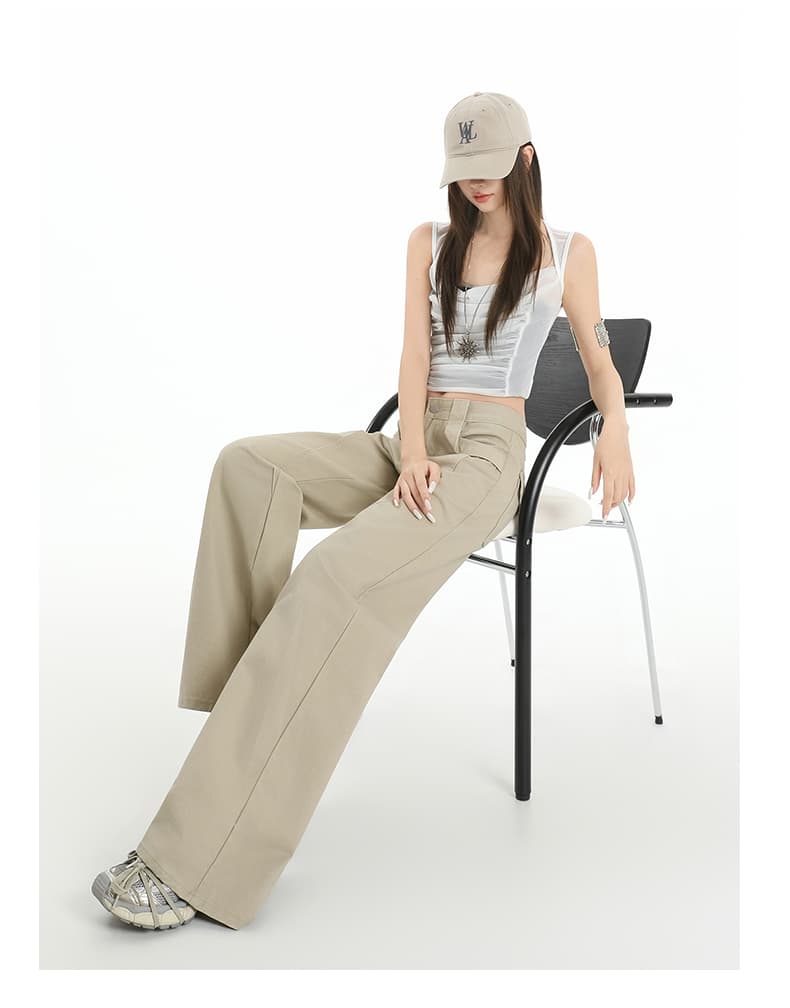 한 부서 26 가을 겨울 여성 의류 아메리칸 워크웨어 팬츠 카키 커피 색상 하이웨이스트 루즈핏 슬림해 보이는 작은 대중 스트레이트 캐주얼 긴 바지 상세 이미지 18