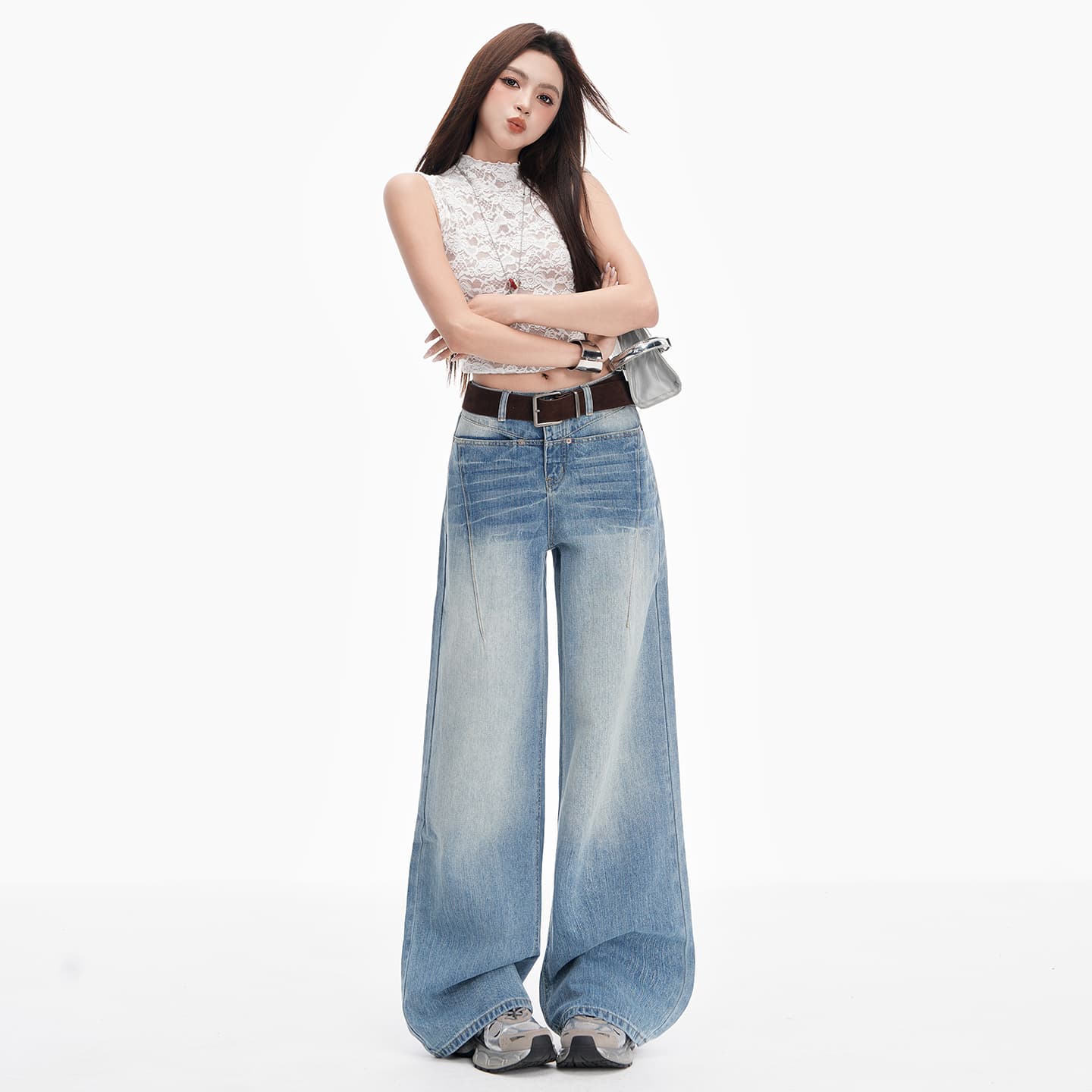 생방송 워싱 마 오래된 아메리칸 레트로 청바지 여성 2026 가을 루즈핏 슬림해 보이는 스트레이트 넓은 다리 바닥 청소 긴 바지
