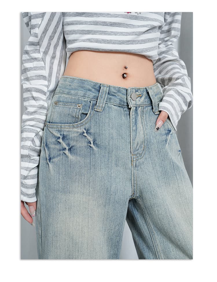 샤오홍 예약하기 추천 신제품 가을 뜨거운 달콤한 욕망 센스 허리 머리 아메리칸 레트로 아니요 막대기 다리 마이크로 나팔 데님 상세 이미지 8