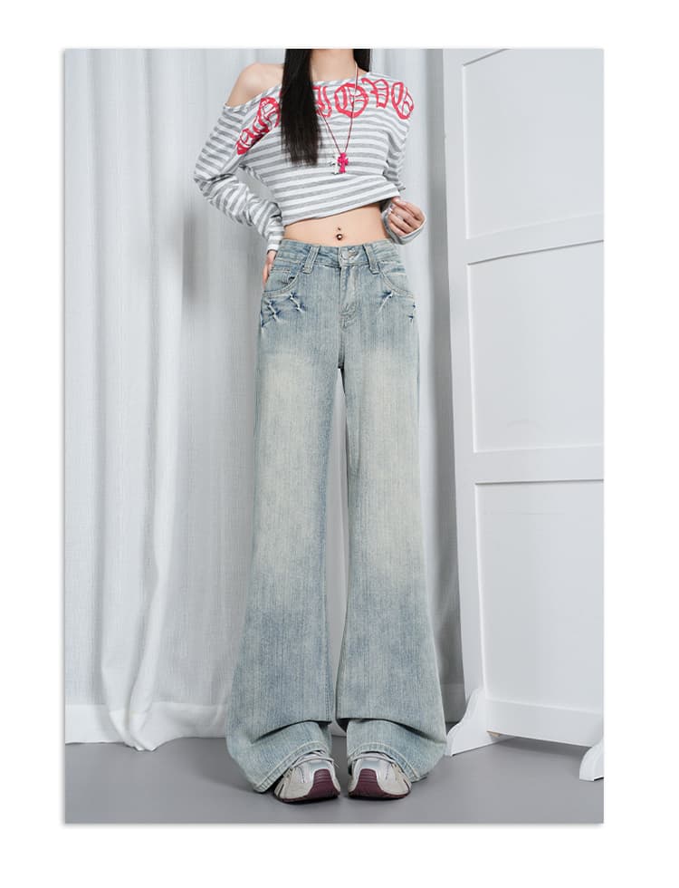 샤오홍 예약하기 추천 신제품 가을 뜨거운 달콤한 욕망 센스 허리 머리 아메리칸 레트로 아니요 막대기 다리 마이크로 나팔 데님 상세 이미지 9