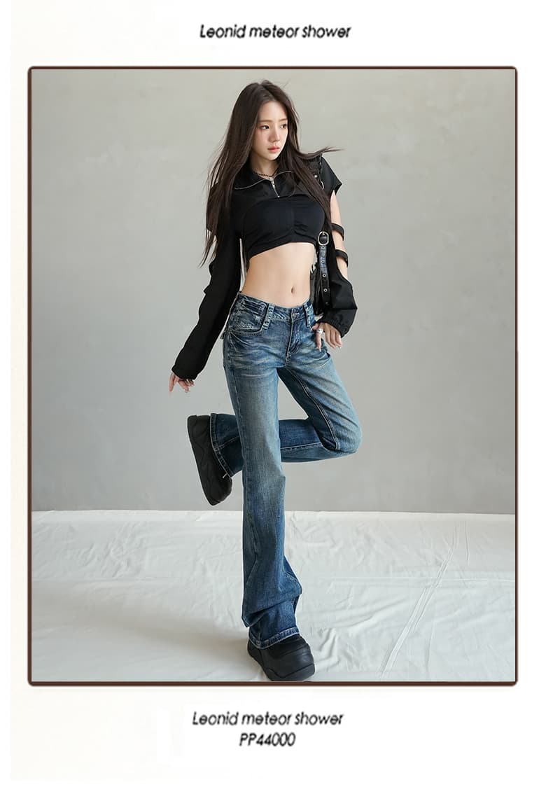 생방송 2026 가을 겨울 대나무 마디 워싱 블루 아메리칸 청바지 여성 레트로 핫걸 신축성 슈퍼 로우 웨이스트 부츠컷 긴 바지 상세 이미지 3