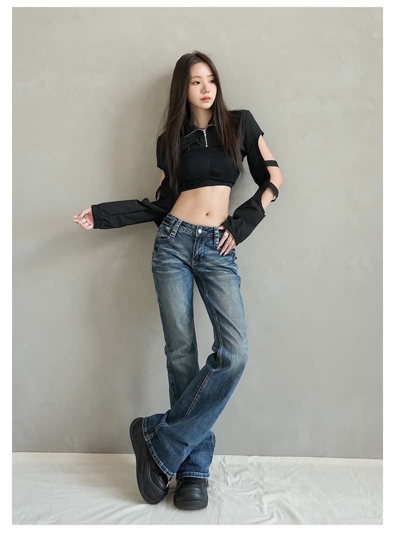 생방송 2026 가을 겨울 대나무 마디 워싱 블루 아메리칸 청바지 여성 레트로 핫걸 신축성 슈퍼 로우 웨이스트 부츠컷 긴 바지 상세 이미지 12