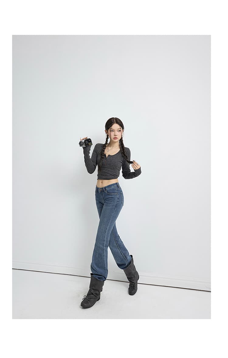 됐어. 개체 높은 품질 가을 신축성 청바지 여성 아메리칸 핫걸 레트로 로우 웨이스트 부츠컷 몸매 가꾸기 슬림해 보이는 바지 상세 이미지 13