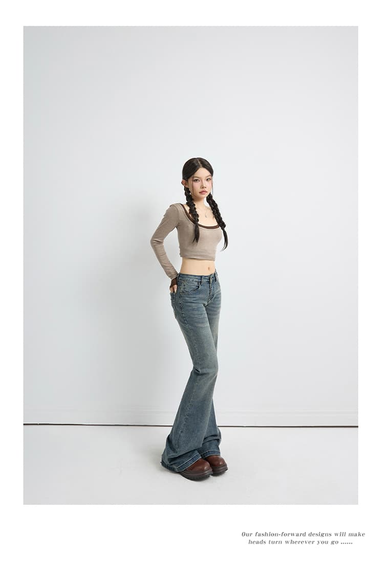 한국 동대문 여성 의류 가을 겨울 마이크로 폭탄 나팔 청바지 여성 아메리칸 레트로 로우 웨이스트 몸매 가꾸기 슬림해 보이는 바지 상세 이미지 9