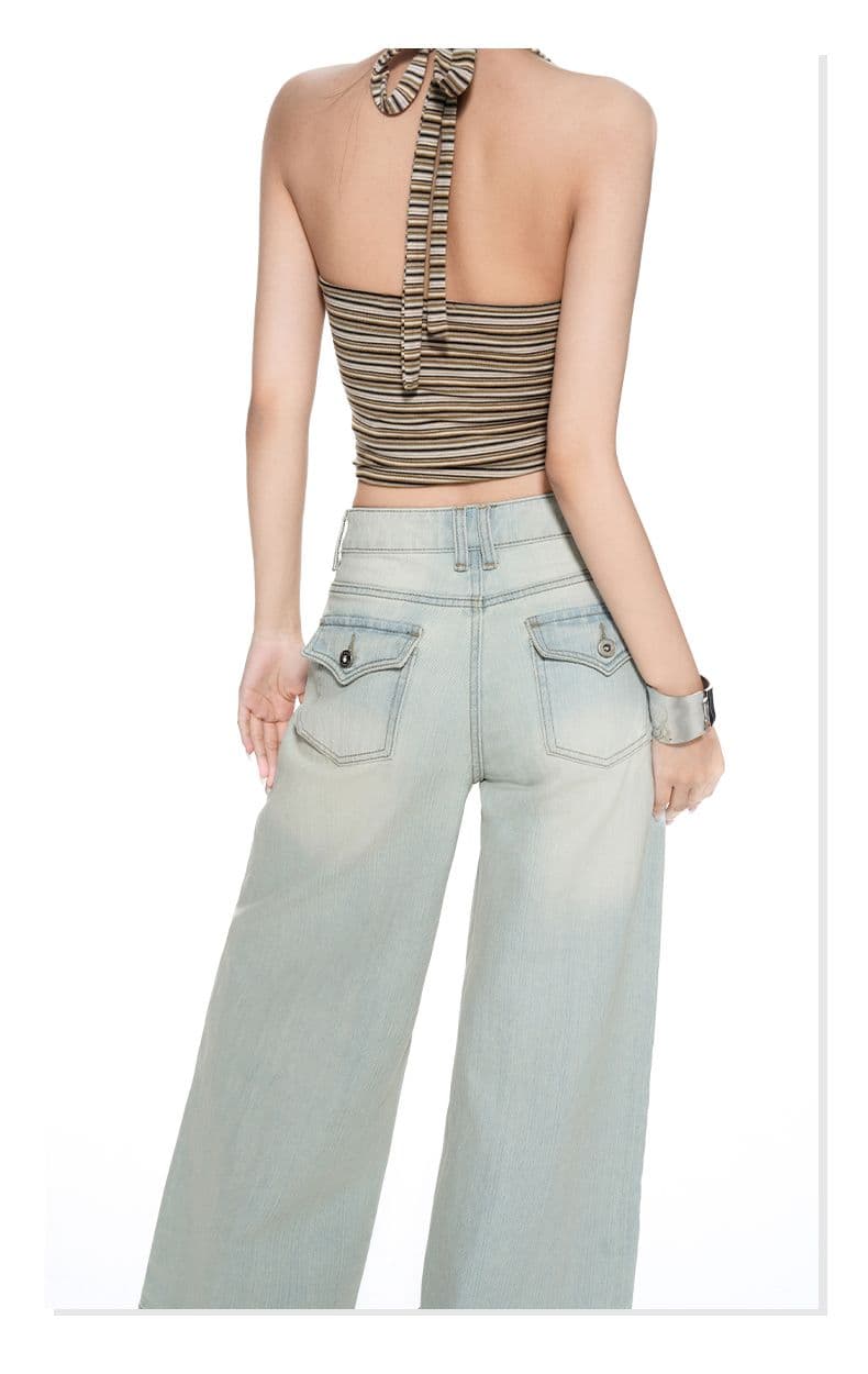 됐어. 개체 높은 품질 수직 대나무 원단 넓은 다리 스트레이트 청바지 여성 26 가을 겨울 아메리칸 로우 웨이스트 루즈핏 와 성별 바지 상세 이미지 8