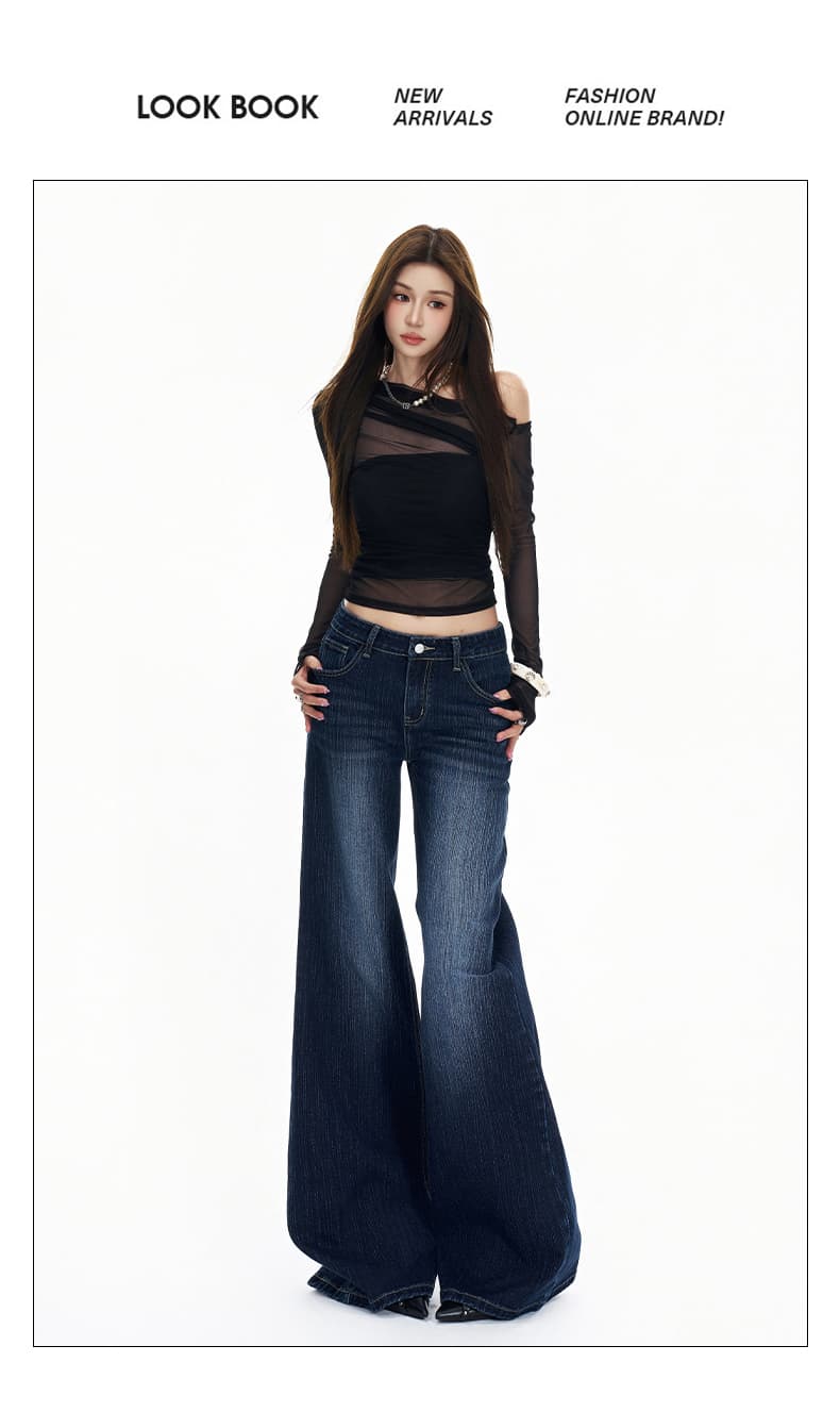 일본식 신축성 대나무 마디 원단 넓은 다리 부츠컷 청바지 여성 26 가을 겨울 아메리칸 중 로우 웨이스트 루즈핏 슬림해 보이는 긴 바지 상세 이미지 2