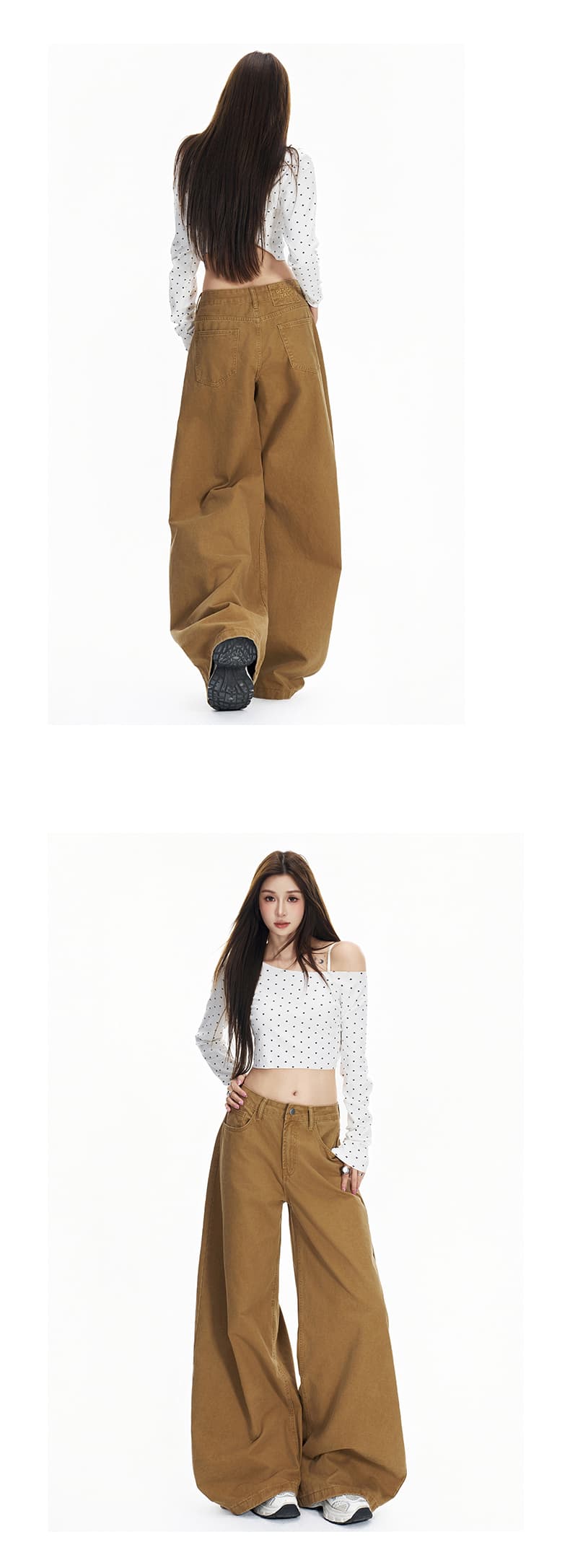 흔들어서 톤 폭발 아메리칸 하이웨이스트 자수 청바지 여성 26 가을 워시 퇴색 한 원단 대 넓은 다리 슬림해 보이는 캐주얼 바지 상세 이미지 10