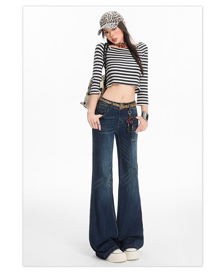 일본 싱글 26 슬림해 보이는 아니요 막대기 다리 부츠컷 청바지 여성 진한 파란색 아메리칸 레트로 핫걸 다용도 바닥 청소 바지 상세 이미지 15