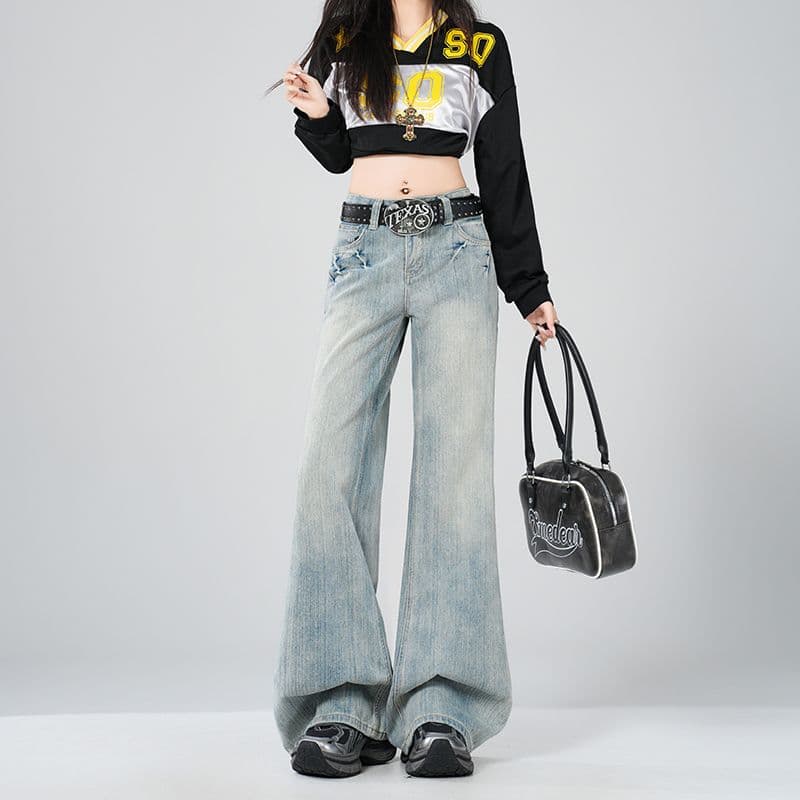 흔들어서 톤 폭발 가을 설치 새로운 달콤한 욕망 调性 절묘한 허리 머리 아메리칸 레트로 아니요 막대기 다리 마이크로 나팔 데님 이미지 3