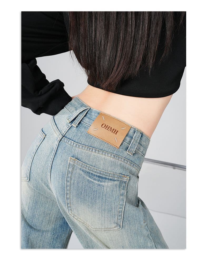 흔들어서 톤 폭발 가을 설치 새로운 달콤한 욕망 调性 절묘한 허리 머리 아메리칸 레트로 아니요 막대기 다리 마이크로 나팔 데님 상세 이미지 8