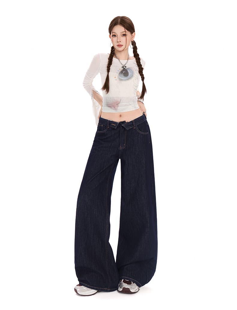 생방송 가을 새로운 디자인 센스 청바지 여성 아메리칸 뒤집다 折腰 머리 레트로 워싱 질감 스트레이트 바지 상세 이미지 25