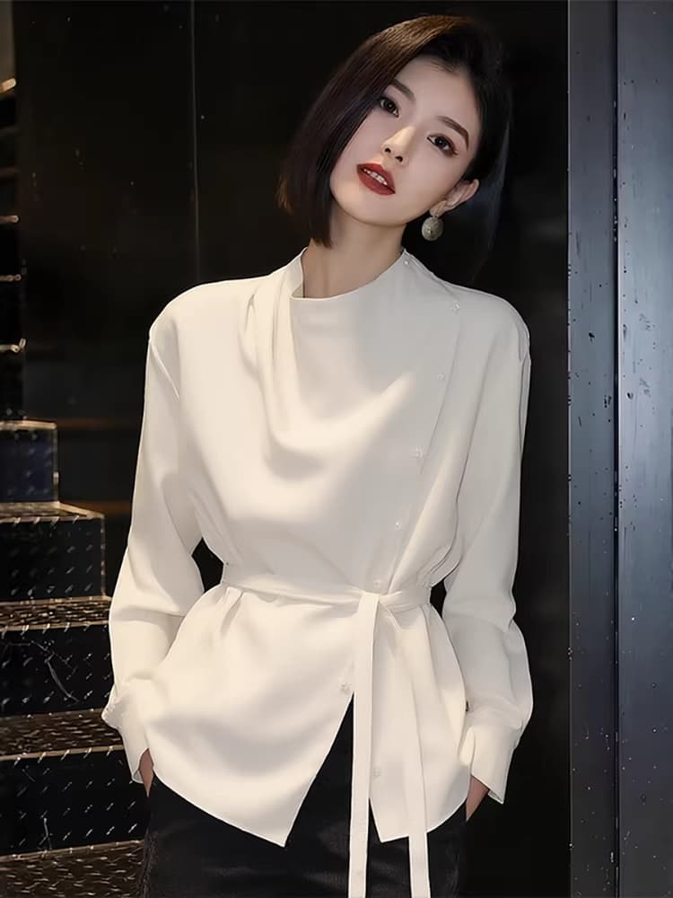 아름다운 다용도 허리 수축 베이지 색 여성 셔츠 봄 2026 년 새로운 외국 가스 연령 감소 작은 셔츠 고급 센스 셔츠 상세 이미지 1