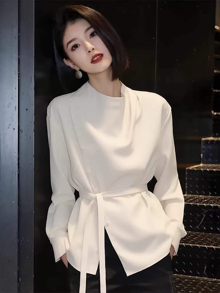아름다운 다용도 허리 수축 베이지 색 여성 셔츠 봄 2026 년 새로운 외국 가스 연령 감소 작은 셔츠 고급 센스 셔츠 상세 이미지 2