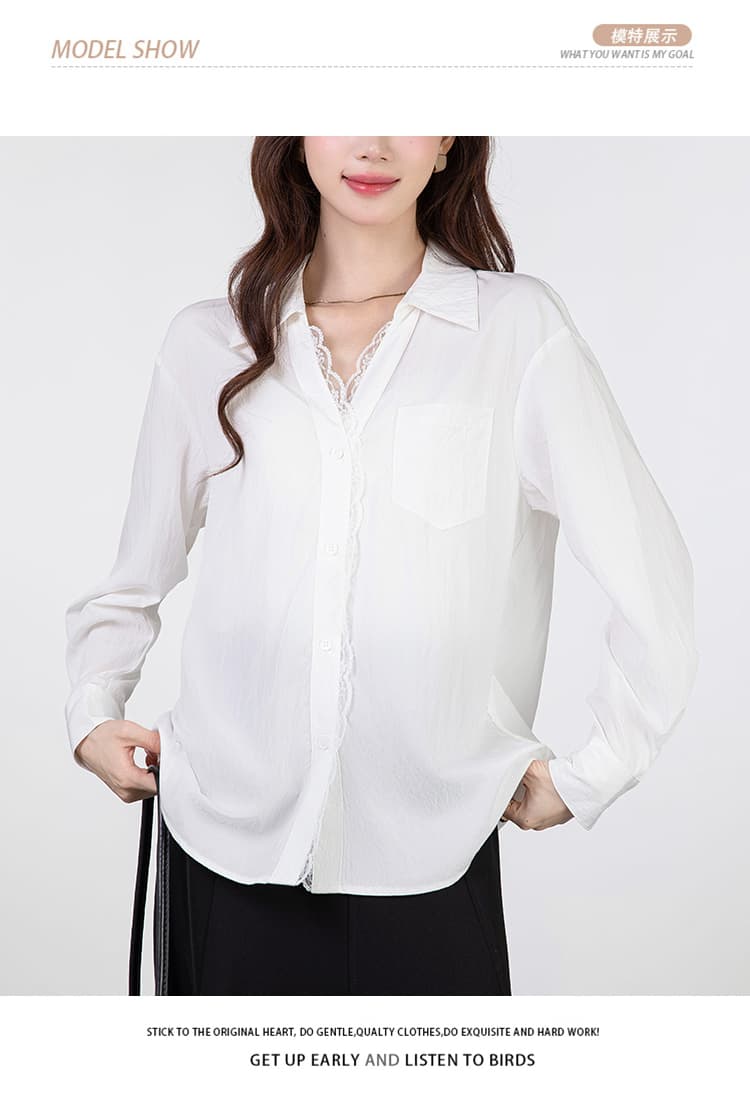 2026 봄 화이트 셔츠 여성 긴 소매 새로운 레이스 레이스 루즈핏 맨위 상세 이미지 9