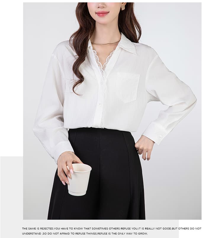 2026 봄 화이트 셔츠 여성 긴 소매 새로운 레이스 레이스 루즈핏 맨위 상세 이미지 15
