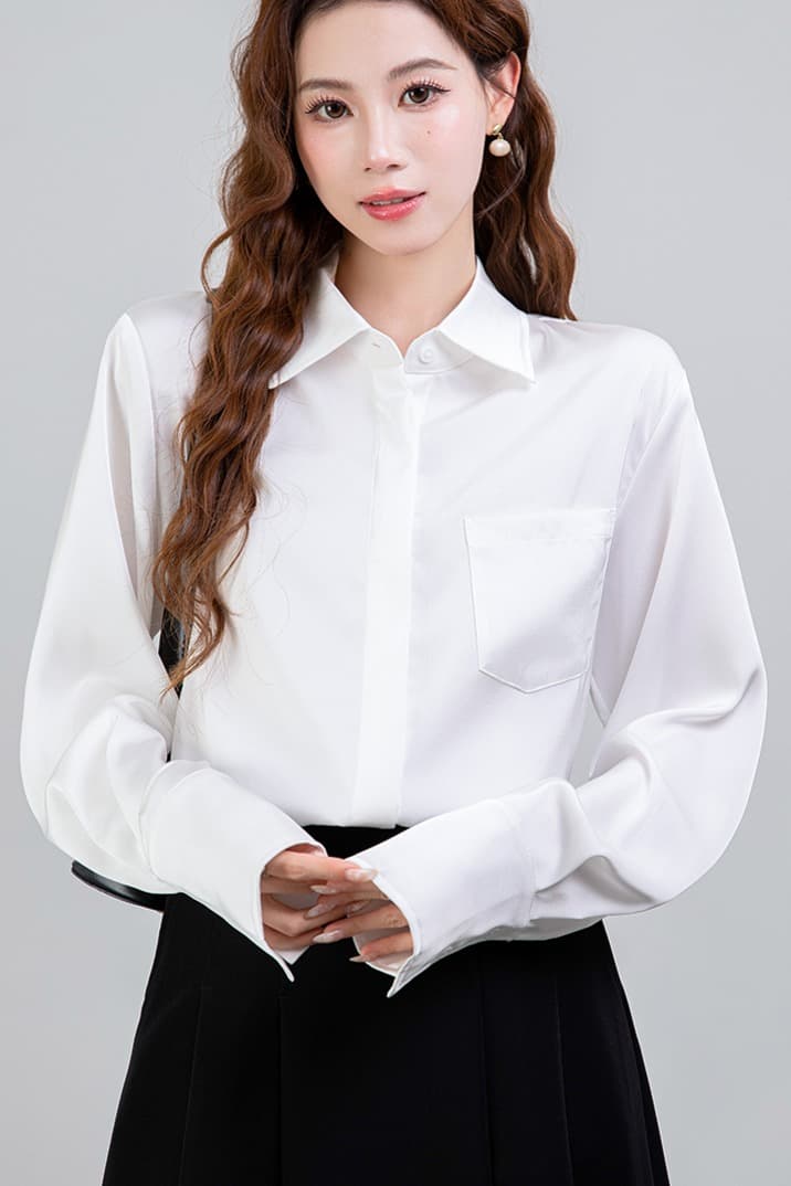 2026 봄 고급 센스 새틴 긴팔 여성 셔츠 루즈핏 품격 셔츠 디자인 센스 작은 대중 맨위 이미지 7