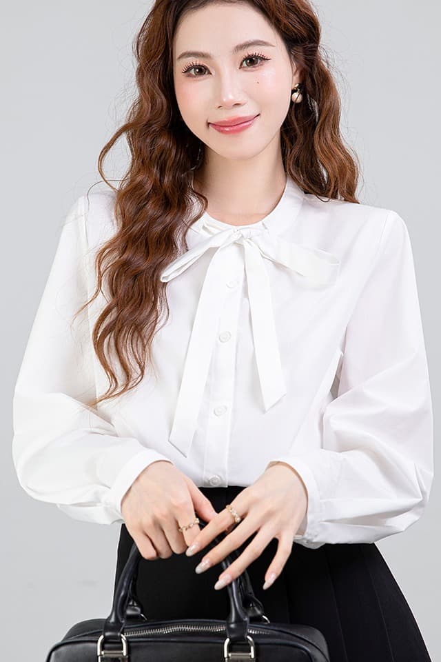 2026 봄 새로운 파란색 나비 매듭 스트랩 스트라이프 셔츠 여성 긴 소매 셔츠 품격 맨위 이미지 7