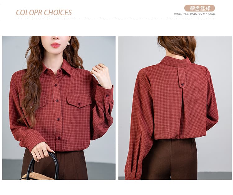 2026 봄 레트로 긴팔 체크무늬 여성 셔츠 새로운 루즈핏 슬림해 보이는 디자인 센스 Chic 셔츠 상세 이미지 3