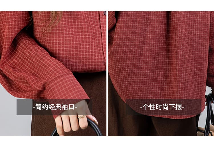 2026 봄 레트로 긴팔 체크무늬 여성 셔츠 새로운 루즈핏 슬림해 보이는 디자인 센스 Chic 셔츠 상세 이미지 6