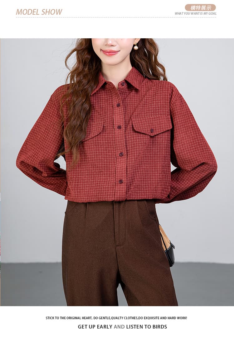 2026 봄 레트로 긴팔 체크무늬 여성 셔츠 새로운 루즈핏 슬림해 보이는 디자인 센스 Chic 셔츠 상세 이미지 10
