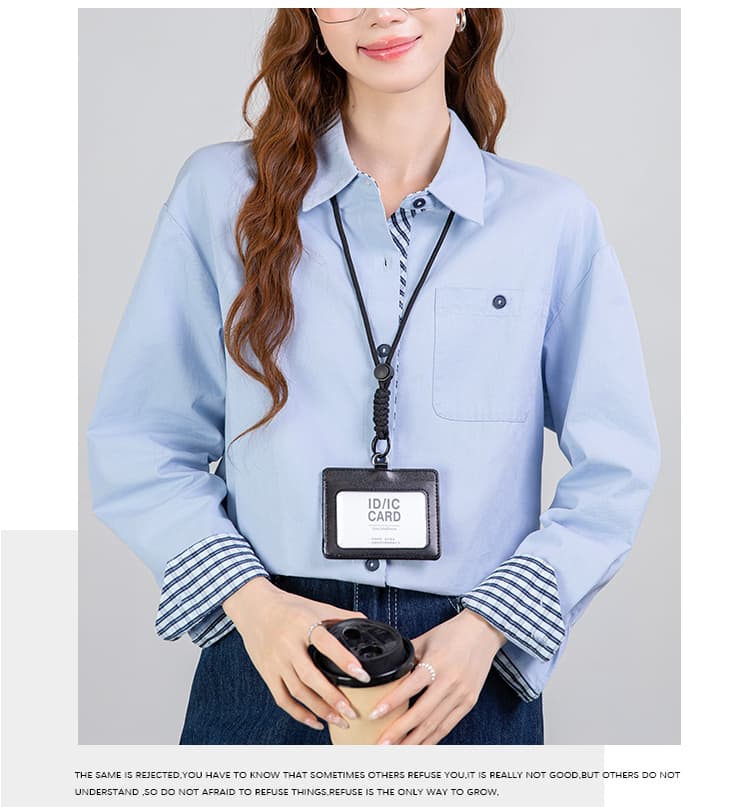 2026 봄 새로운 폴로 칼라 패치워크 스트라이프 맨위 순면 작은 대중 여성 셔츠 상세 이미지 15