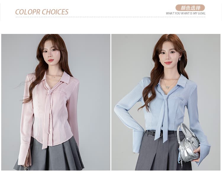2026 실사 POLO 칼라 핫걸 봄 새로운 긴팔 셔츠 허리 수축 슬림해 보이는 단색 맨위 상세 이미지 3