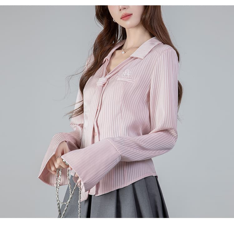 2026 실사 POLO 칼라 핫걸 봄 새로운 긴팔 셔츠 허리 수축 슬림해 보이는 단색 맨위 상세 이미지 14