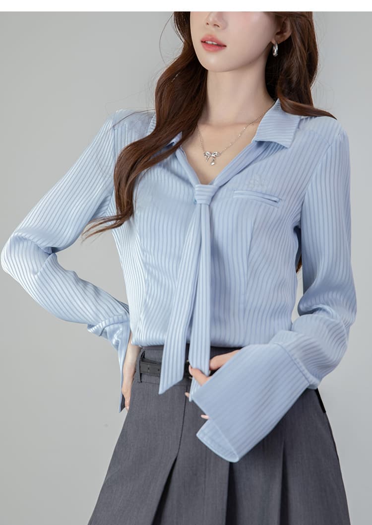 2026 실사 POLO 칼라 핫걸 봄 새로운 긴팔 셔츠 허리 수축 슬림해 보이는 단색 맨위 상세 이미지 22