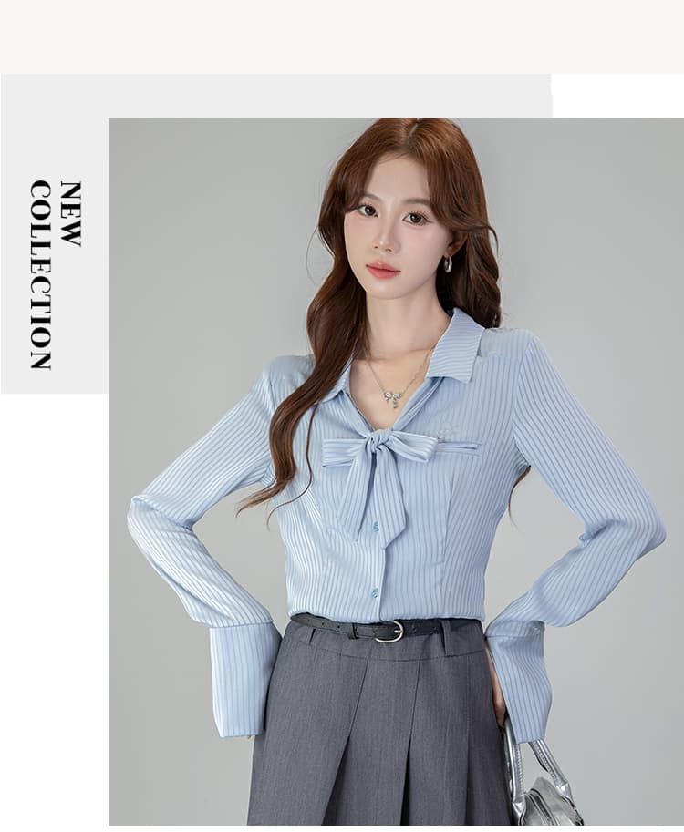 2026 실사 POLO 칼라 핫걸 봄 새로운 긴팔 셔츠 허리 수축 슬림해 보이는 단색 맨위 상세 이미지 25