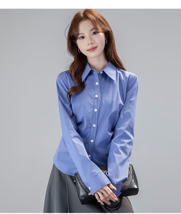 2026 실사 새로운 봄 세련된 레트로 품격 출퇴근 허리 수축 슬림해 보이는 셔츠 맨위 여성 상세 이미지 13