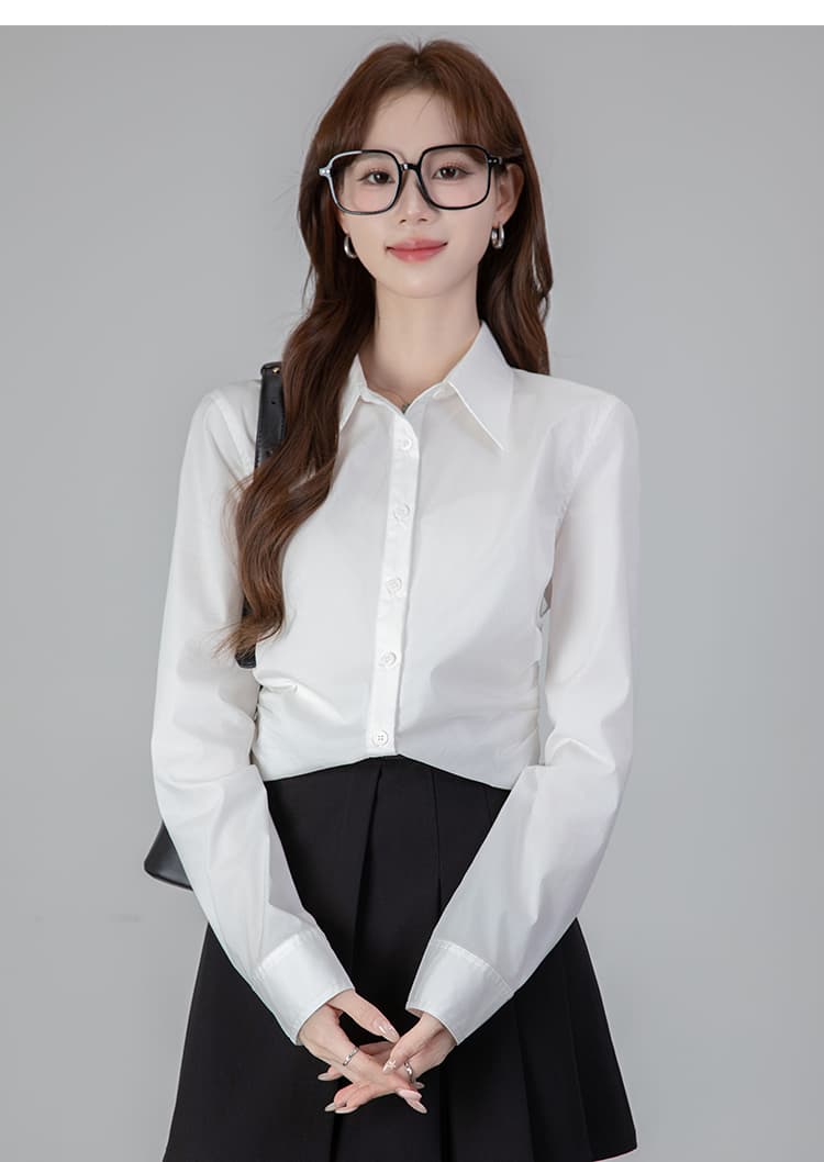 2026 실사 새로운 봄 세련된 레트로 품격 출퇴근 허리 수축 슬림해 보이는 셔츠 맨위 여성 상세 이미지 19