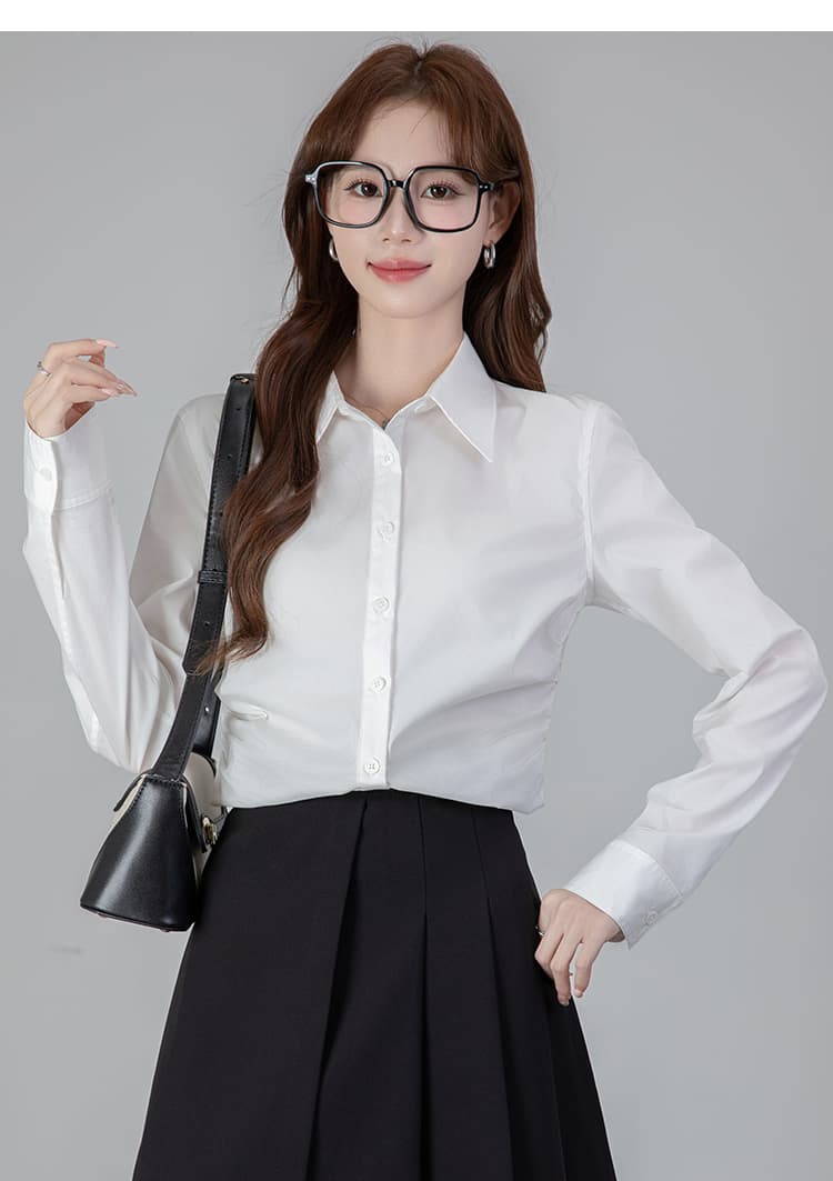 2026 실사 새로운 봄 세련된 레트로 품격 출퇴근 허리 수축 슬림해 보이는 셔츠 맨위 여성 상세 이미지 20