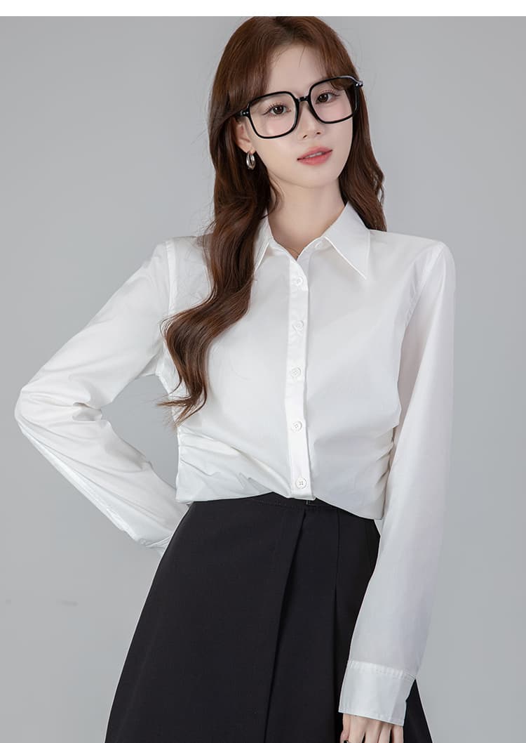 2026 실사 새로운 봄 세련된 레트로 품격 출퇴근 허리 수축 슬림해 보이는 셔츠 맨위 여성 상세 이미지 22