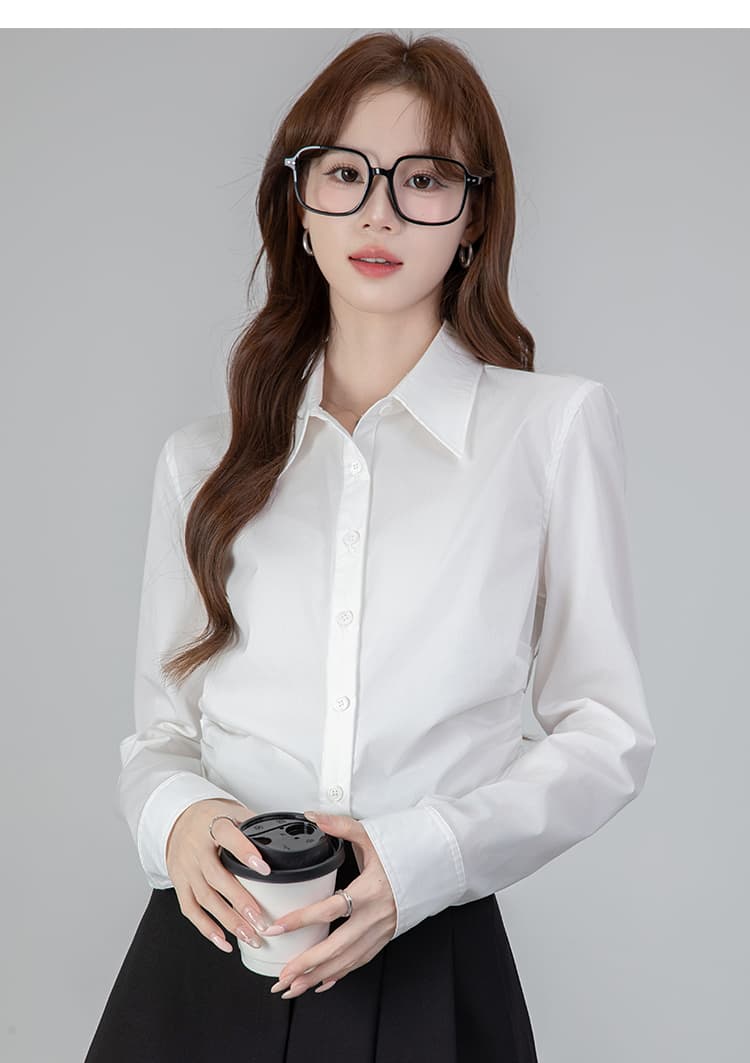 2026 실사 새로운 봄 세련된 레트로 품격 출퇴근 허리 수축 슬림해 보이는 셔츠 맨위 여성 상세 이미지 23