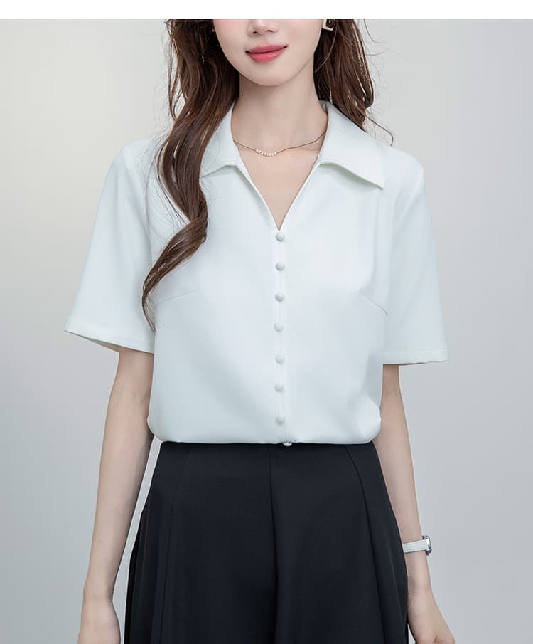 2026 실사 V넥 반팔 셔츠 여름 슬림해 보이는 캐주얼 긍정적 인 어깨 의류 상세 이미지 12