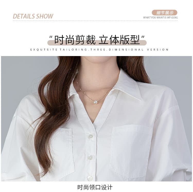 2026 실사 화이트 여성 셔츠 여름 폴로 칼라 거품 소매 얇은 스타일 허리 수축 맨위 상세 이미지 4