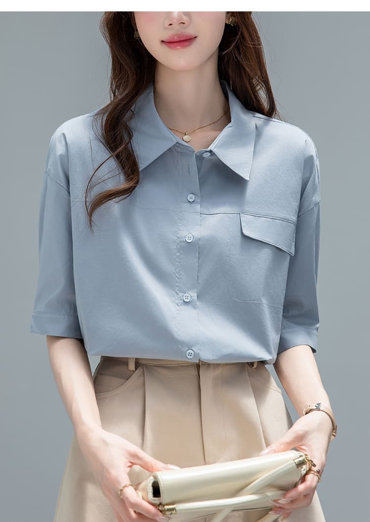 2026 실사 화이트 5 점 소매 여성 셔츠 여름 새로운 ol 미니멀리즘 출퇴근 바람 셔츠 맨위 상세 이미지 22
