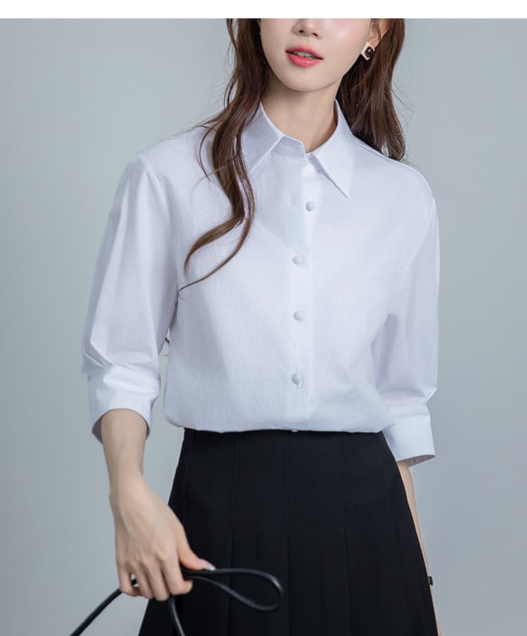 2026 실사 파란색 거품 소매 여성 셔츠 학원 스타일 고급 센스 맨위 경력 면접 우아함 출퇴근 셔츠 상세 이미지 12