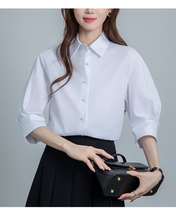 2026 실사 파란색 거품 소매 여성 셔츠 학원 스타일 고급 센스 맨위 경력 면접 우아함 출퇴근 셔츠 상세 이미지 13