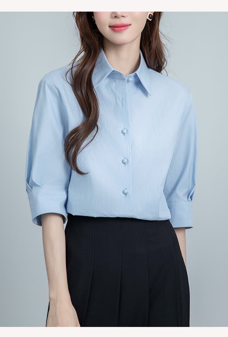 2026 실사 파란색 거품 소매 여성 셔츠 학원 스타일 고급 센스 맨위 경력 면접 우아함 출퇴근 셔츠 상세 이미지 27