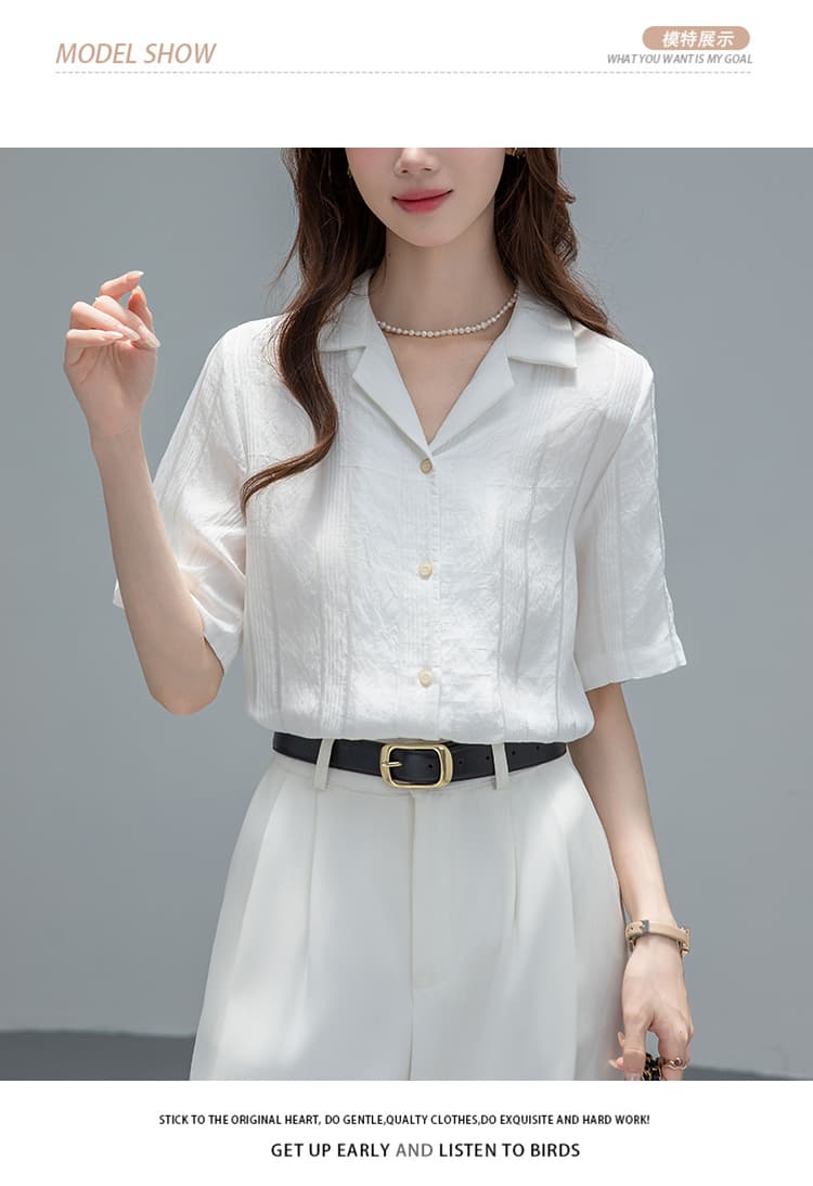 2026 실사 루즈핏 반팔 쿠바 칼라 여성 셔츠 여름 프랑스식 레트로 캐주얼 맨위 상세 이미지 9