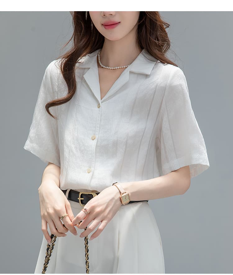 2026 실사 루즈핏 반팔 쿠바 칼라 여성 셔츠 여름 프랑스식 레트로 캐주얼 맨위 상세 이미지 13