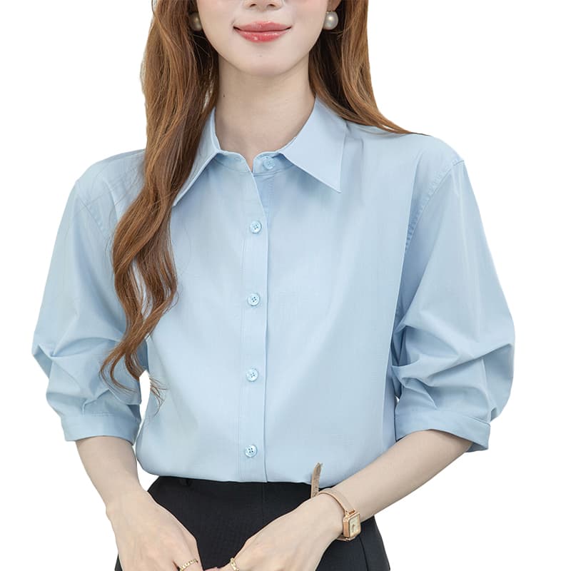 2026 실사 화이트 경력 반팔 여성 셔츠 여름 공개 시험 면접 긍정적 인 로드 중 맨위 작은 키 셔츠 이미지 6